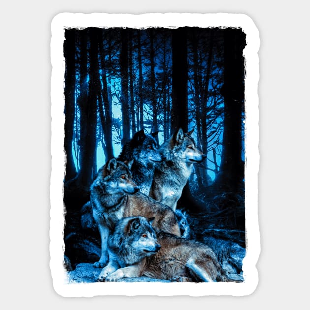 Wolf Pack with Amber Eyes Sticker by juyodesign